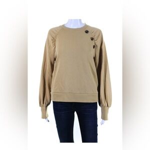 Who What Wear Womens Side Button Ruched Crew Neck Beige Sweatshirt